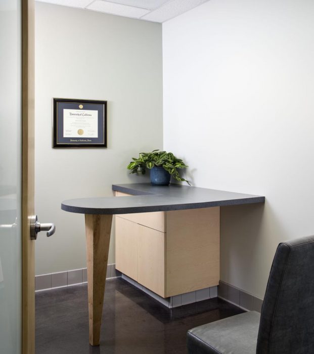 Renovated interior space for new vet clinic in San Marcos, California completed by PRAVA Construction.